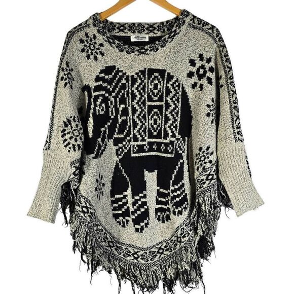 ace Listing Sweaters - Elephant Knit Grey Poncho Sweater